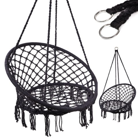 Huśtawka fotel bocianie gniazdo z oparciem czarna 80cm 150kg Huśtawka fotel bocianie gniazdo z oparciem czarna 80cm 150kg