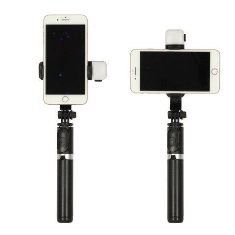 Kijek do selfie z pilotem Bluetooth statyw tripod lampka LED czarny