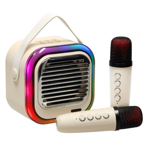 Zestaw do karaoke głośnik Bluetooth 2 mikrofony USB LED 10W kremowy