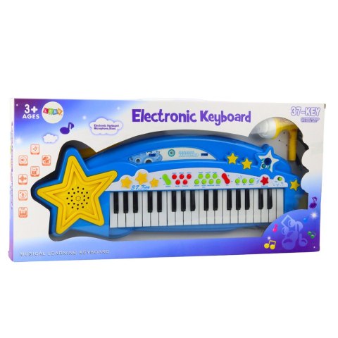 Duży Keyboard Elektroniczny Dla Dzieci 37 Klawiszy MP3 Mikrofon Niebieski