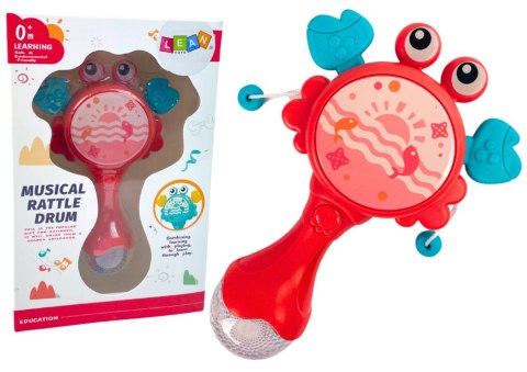 Bębenek Grzechotka Krab Dla Dzieci Światełka Melodie Czerwony