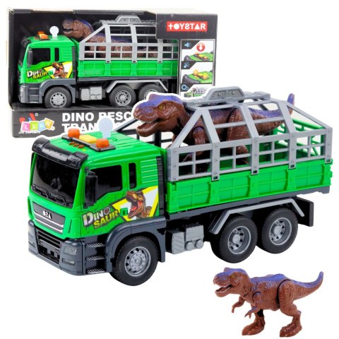 Ciężarówka Transport Dinozaurów Figurka Światła Dźwięki Zielona 1:14