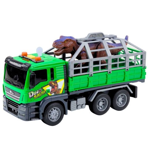Ciężarówka Transport Dinozaurów Figurka Światła Dźwięki Zielona 1:14