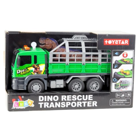 Ciężarówka Transport Dinozaurów Figurka Światła Dźwięki Zielona 1:14