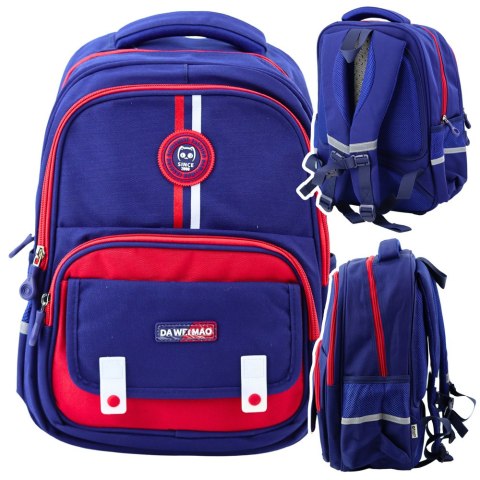 Plecak Szkolny Pas Piersiowy Granatowo Czerwony 20L 38cm