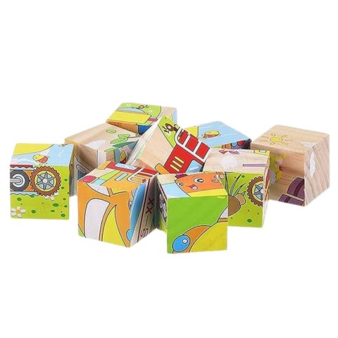 Drewniana Układanka Klocki Farma Puzzle Edukacyjne Zwierzęta 6 Obrazków