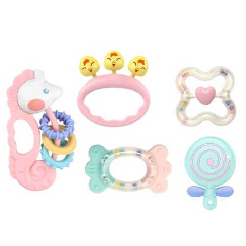Zestaw Gyzaków Grzechotek Sensorycznych Dla Niemowląt Różowe 5szt