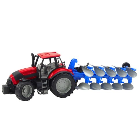Traktor Rolniczy Farmerski Z Pługiem Napęd Czerwony 50cm