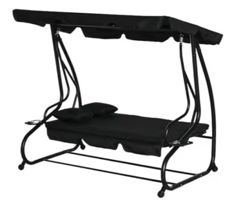 Huśtawka Czteroosobowa Ogrodowa Bujana Daszek Wolnostojąca Czarna