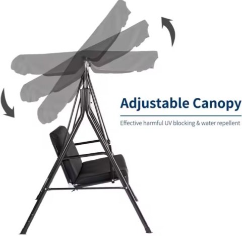 Huśtawka Trzyosobowa Ogrodowa Bujana Materac Czarna