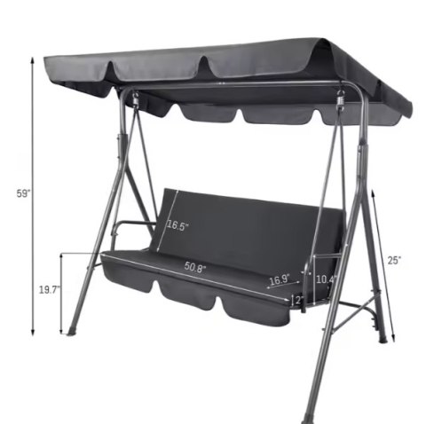 Huśtawka Trzyosobowa Ogrodowa Bujana Materac Szara