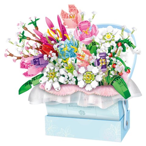 Klocki Konstrukcyjne Kompozycja W Pudełku Box Kwiatowy Niebieski LED 761el.