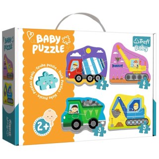 Puzzle - Baby Classic - Pojazdy na budowie - Betoniarka Wywrotka Koparka Dźwig - Trefl 36072