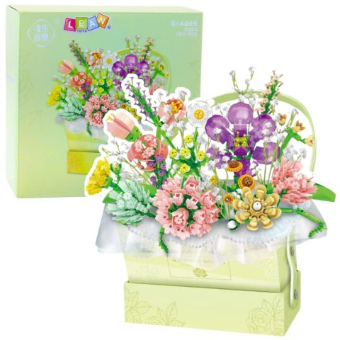 Klocki Konstrukcyjne Kompozycja W Pudełku Box Kwiatowy Zielony LED 750el.