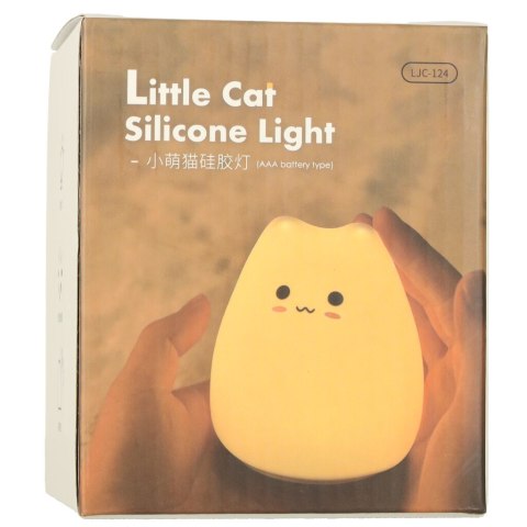 Lampka nocna dla dzieci silikonowa dotykowa miękka RGB LED biała kotek