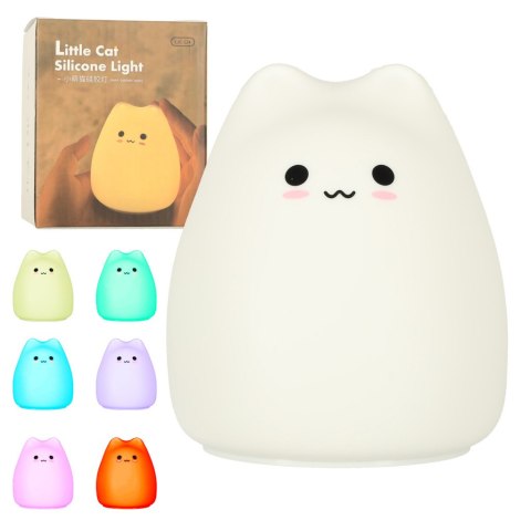 Lampka nocna dla dzieci silikonowa dotykowa miękka RGB LED biała kotek