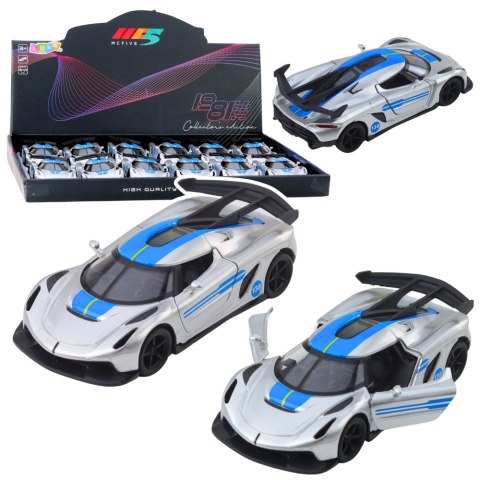Samochód Wyścigowy Sportowy Metalowy Napęd Otwierane Drzwi Srebrny 1:32