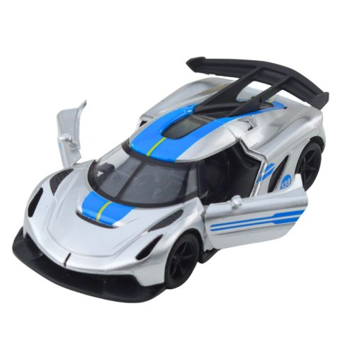 Samochód Wyścigowy Sportowy Metalowy Napęd Otwierane Drzwi Srebrny 1:32