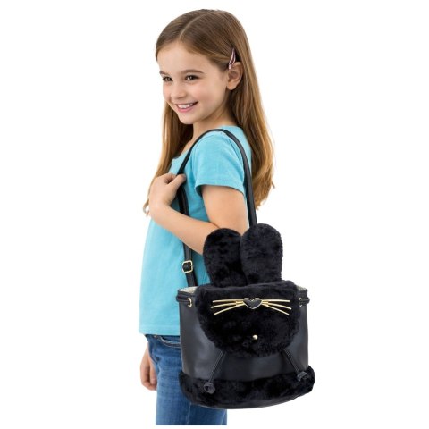 Plecak Dziecięcy Pluszowy Uszy Regulowany Pasek Czarny 22cm 4L