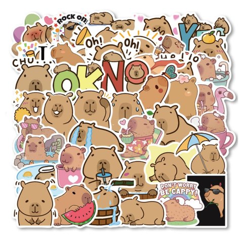 Zestaw Naklejki Kapibara Papierowe Różne Wzory 50szt.