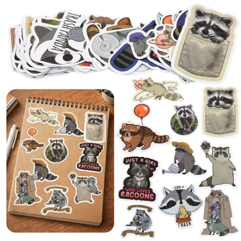 Zestaw Naklejki Z Szopem Dekoracyjne Różne Motywy 50 szt. 7-8 cm