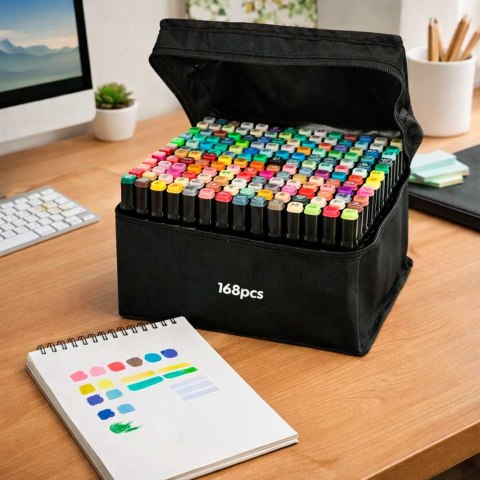 Markery dwustronne alkoholowe w etui 168 sztuk