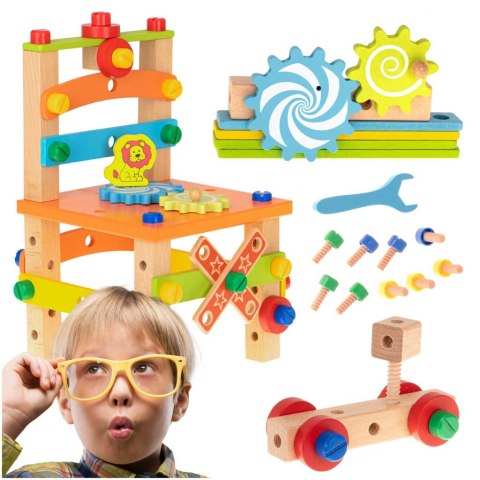 Warsztat krzesło edukacyjne klocki drewniane zestaw konstrukcyjny 49el.