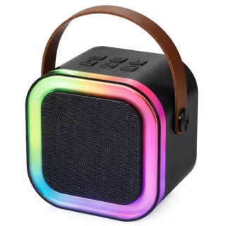 Zestaw Do Karaoke Głośnik Dwa Mikrofony Światła LED Czarny