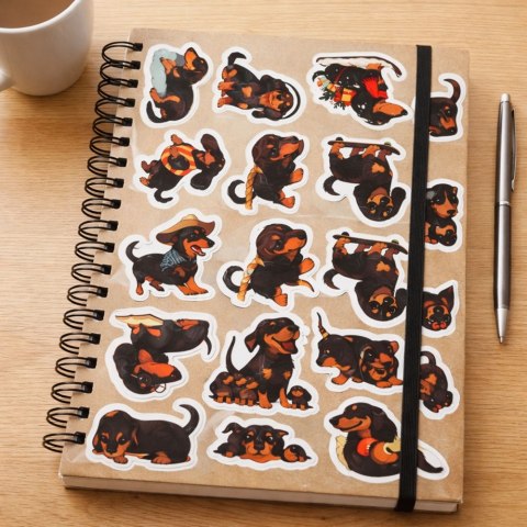 Zestaw Naklejki Z Jamnikami Do Ozdabiania Różne Motywy 54 szt.