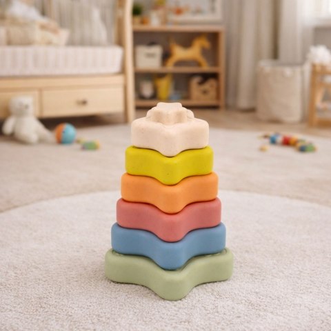 Piramidka Sensoryczna Gwiazdki Miękkie Klocki Układanka Kolorowa 6el.