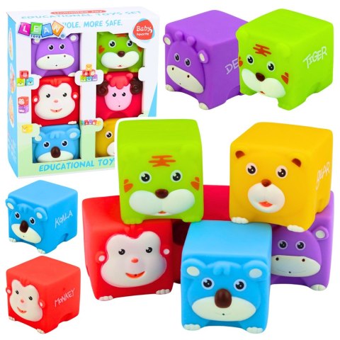 Zestaw Miękkie Klocki Gumowe Zwierzątka Edukacyjne Kolorowe 6 szt.