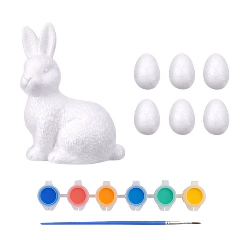 Zestaw Wielkanocny Jajka Styropianowe 6szt Figurka Zająca Farbki