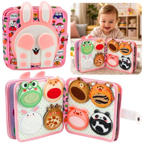 Książeczka Edukacyjna Sensoryczna Filcowa 3D Króliczek Różowy