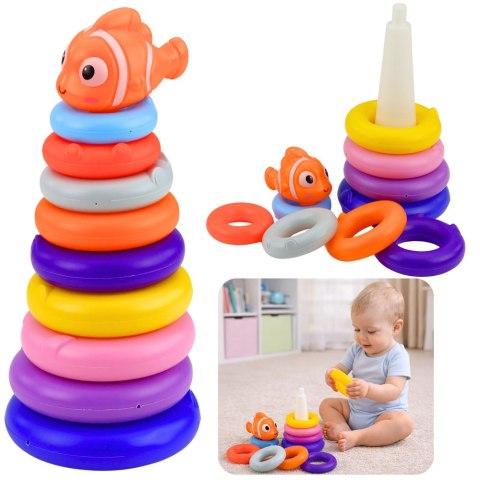 Piramida Edukacyjna Układanka Z Kolorowych Kółek Rybka 10 el.