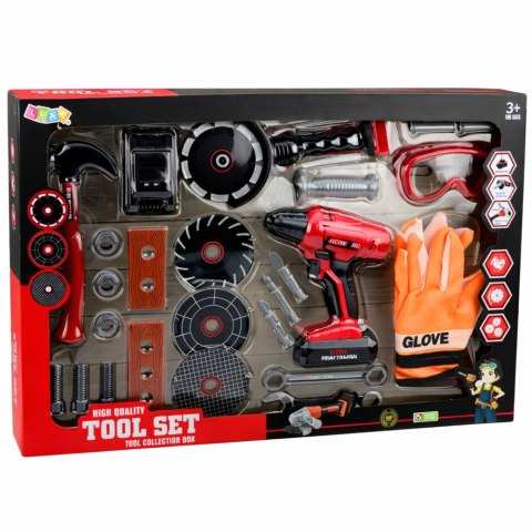 Duży Zestaw Narzędzi Dla Dzieci Wkrętarka Szlifierka Na Baterie 28 el.