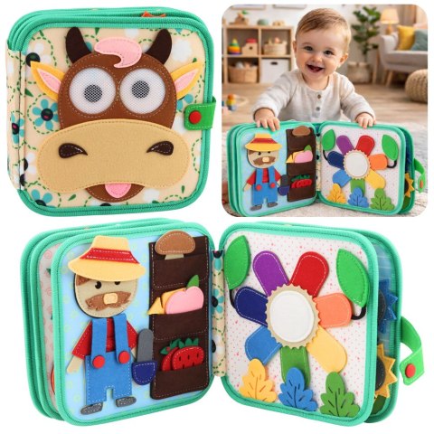 Książeczka Edukacyjna Sensoryczna Filcowa 3D Zwierzęta Domowe Krowa