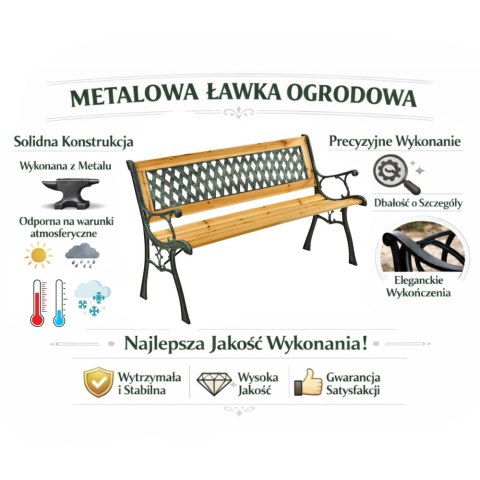 Ławka Ogrodowa Drewniana Metalowa Ławeczka Parkowa Ogrodowa z oparciem