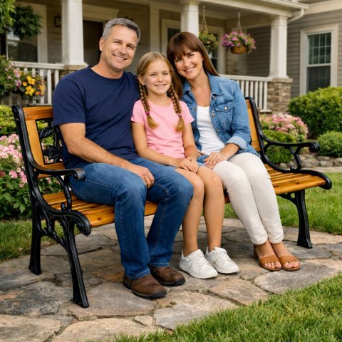 Ławka Ogrodowa Drewniana Metalowa Ławeczka Parkowa z oparciem