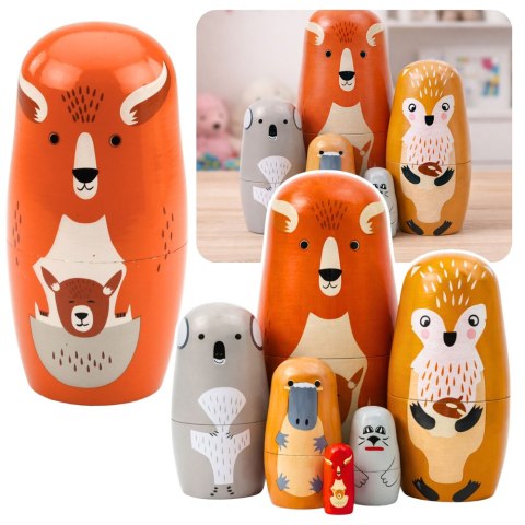 Zestaw Drewniane Lalki Matrioszki Układanka Zwierzęta Leśne 6 szt.