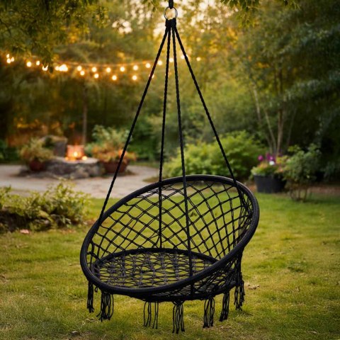 Huśtawka fotel bocianie gniazdo z oparciem czarna 80cm 150kg