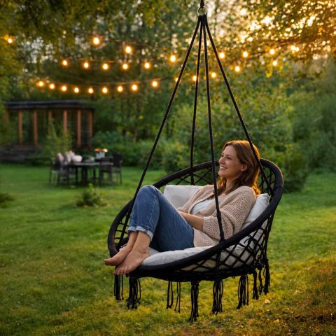 Huśtawka fotel bocianie gniazdo z oparciem czarna 80cm 150kg