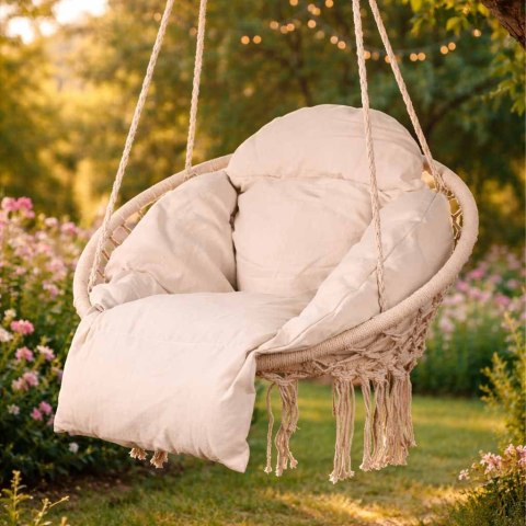 Huśtawka ogrodowa bocianie gniazdo z poduszką XXL ecru 150kg