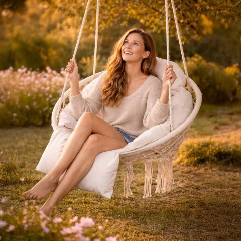 Huśtawka ogrodowa bocianie gniazdo z poduszką XXL ecru 150kg