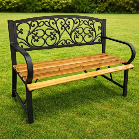 Ławka Ogrodowa Park Taras Ogród Metalowe Oparcie Drewniana Zdobiona 118 cm