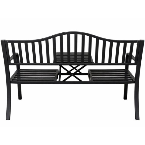 Ławka Ogrodowa Taras Ogród Park Metalowa Oparcie Stolik Czarna 150 cm