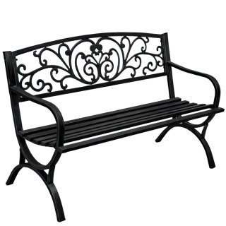 Ławka Ogrodowa Taras Ogród Parkowa Metalowa Oparcie Zdobiona Czarna 127 cm