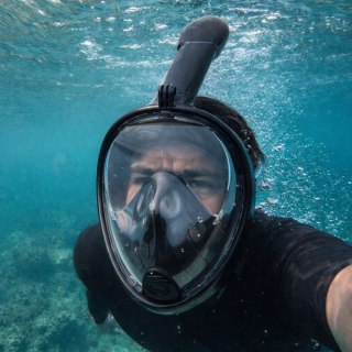 Maska Do Snorkelingu Nurkowania Pełnotwarzowa System AntiFog Czarna L/XL