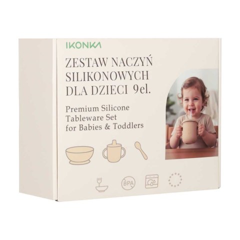 Naczynia silikonowe dla dzieci niemowląt krab zestaw 9 elementów beżowe