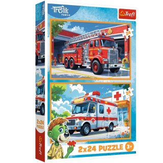 Puzzle - 2x24 - Wóz strażacki i karetka - Rodzina Treflików - Trefl 34447