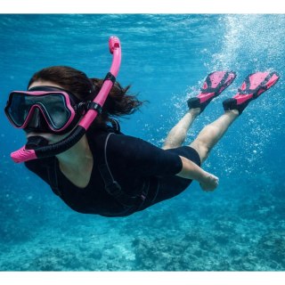 Zestaw Do Nurkowania Snorkelingu Płetwy Okulary Fajka Czarno-Różowy S/M
